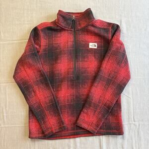 The North Face Plaid Fleece Quarter Zip Pullover Jacket Red Black Men’s Medium